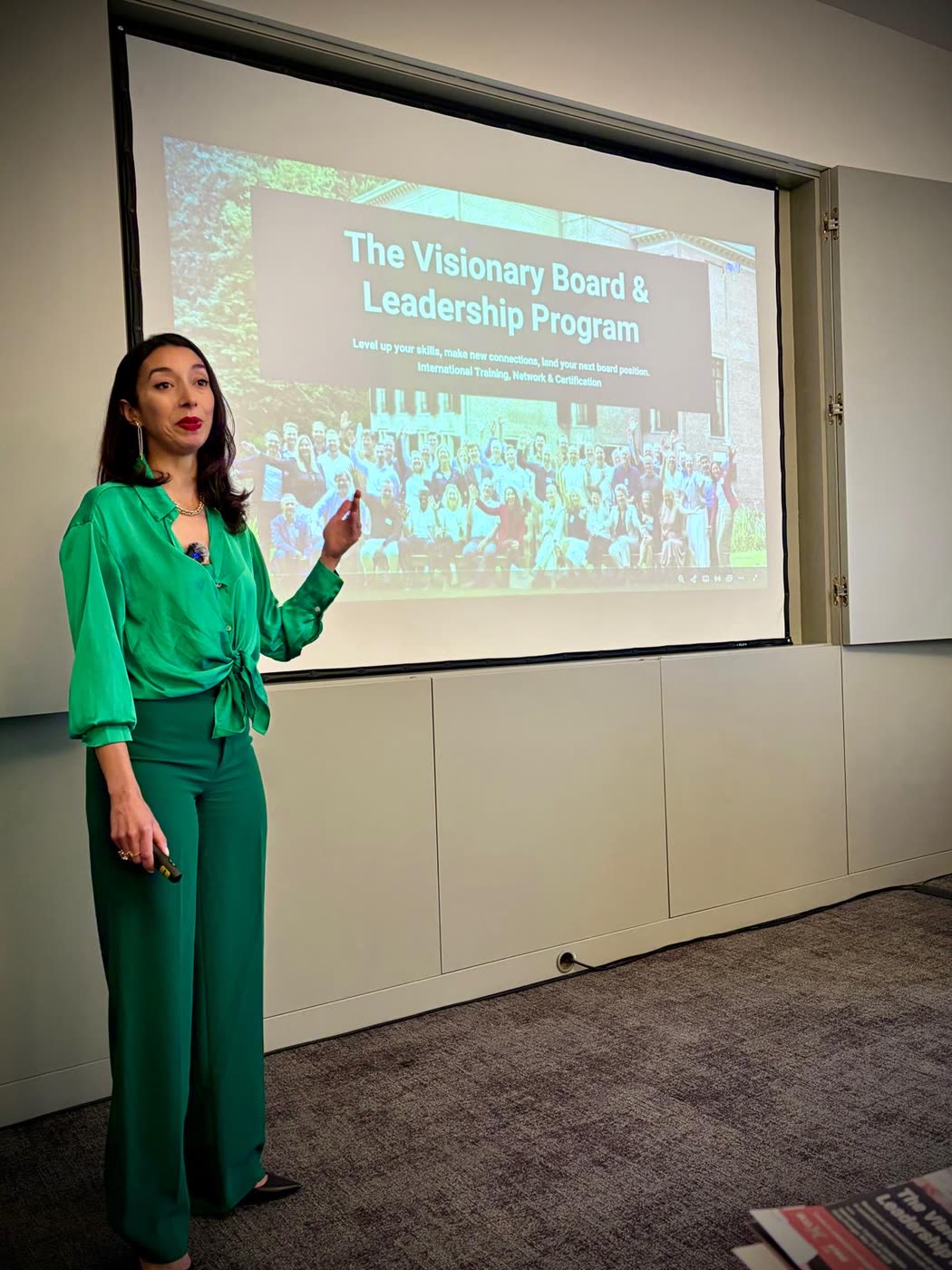 Raja Skogland presenting the Visionary Board & Leadership Program